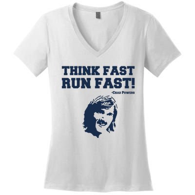 Think Fast Run Fast Chad Powers Women's V-Neck T-Shirt