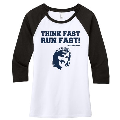 Think Fast Run Fast Chad Powers Women's Tri-Blend 3/4-Sleeve Raglan Shirt