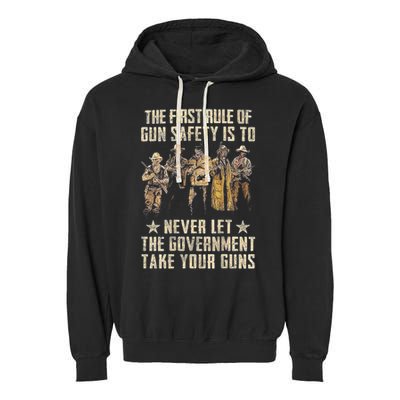 The First Rule Of Gun Safety (On Back) Garment-Dyed Fleece Hoodie