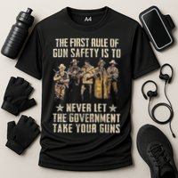 The First Rule Of Gun Safety (On Back) Performance Shirt