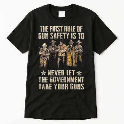The First Rule Of Gun Safety (On Back) Tall T-Shirt