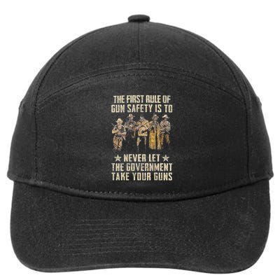 The First Rule Of Gun Safety (On Back) 7-Panel Snapback Hat