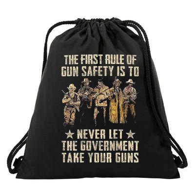 The First Rule Of Gun Safety (On Back) Drawstring Bag
