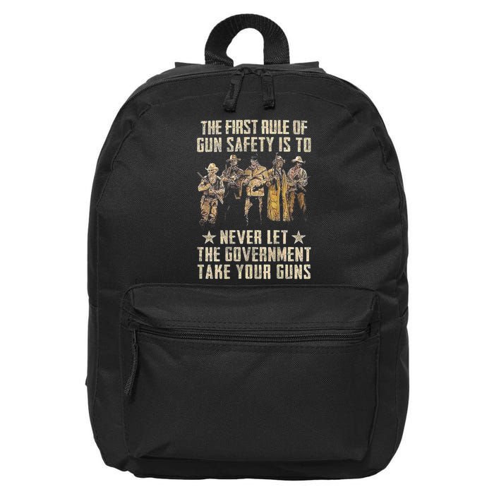 The First Rule Of Gun Safety (On Back) 16 in Basic Backpack
