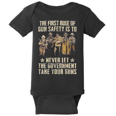 The First Rule Of Gun Safety (On Back) Baby Bodysuit