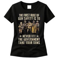 The First Rule Of Gun Safety (On Back) Womens T-Shirt