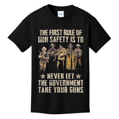 The First Rule Of Gun Safety (On Back) Kids T-Shirt