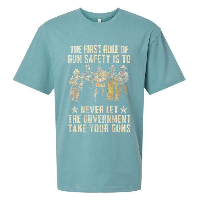 The First Rule Of Gun Safety (On Back) Sueded Cloud Jersey T-Shirt