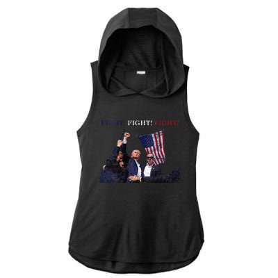 Trump Fight Red White Blue Vintage Style Ladies PosiCharge Tri-Blend Wicking Draft Hoodie Tank