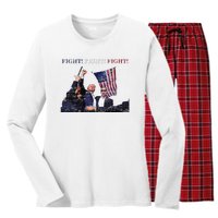 Trump Fight Red White Blue Vintage Style Women's Long Sleeve Flannel Pajama Set 