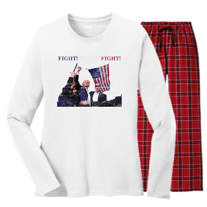 Trump Fight Red White Blue Vintage Style Women's Long Sleeve Flannel Pajama Set 