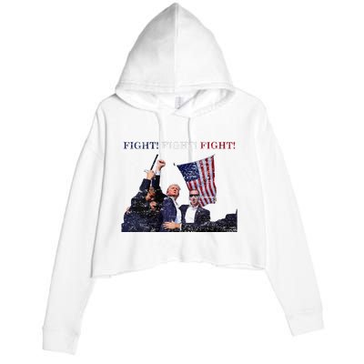 Trump Fight Red White Blue Vintage Style Crop Fleece Hoodie