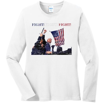 Trump Fight Red White Blue Vintage Style Ladies Long Sleeve Shirt