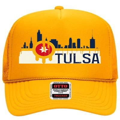 Tulsa Flag Skyline High Crown Mesh Back Trucker Hat