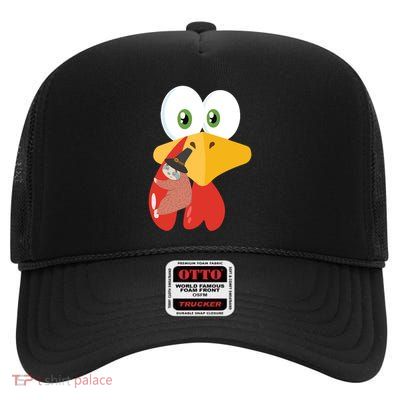 Turkey Face Sloth Hanging Thanksgiving Day Novelty Gift Funny Gift High Crown Mesh Back Trucker Hat
