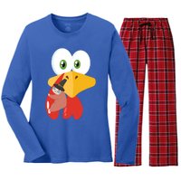 Turkey Face Sloth Hanging Thanksgiving Day Novelty Gift Funny Gift Women's Long Sleeve Flannel Pajama Set 