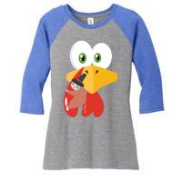 Turkey Face Sloth Hanging Thanksgiving Day Novelty Gift Funny Gift Women's Tri-Blend 3/4-Sleeve Raglan Shirt