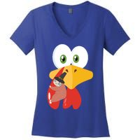 Turkey Face Sloth Hanging Thanksgiving Day Novelty Gift Funny Gift Women's V-Neck T-Shirt