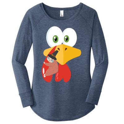 Turkey Face Sloth Hanging Thanksgiving Day Novelty Gift Funny Gift Women's Perfect Tri Tunic Long Sleeve Shirt