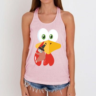 Turkey Face Sloth Hanging Thanksgiving Day Novelty Gift Funny Gift Women's Knotted Racerback Tank