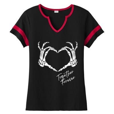 Together Forever Skeleton Heart Hands Gift Ladies Halftime Notch Neck Tee