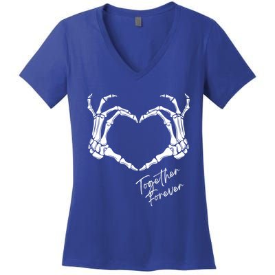 Together Forever Skeleton Heart Hands Gift Women's V-Neck T-Shirt