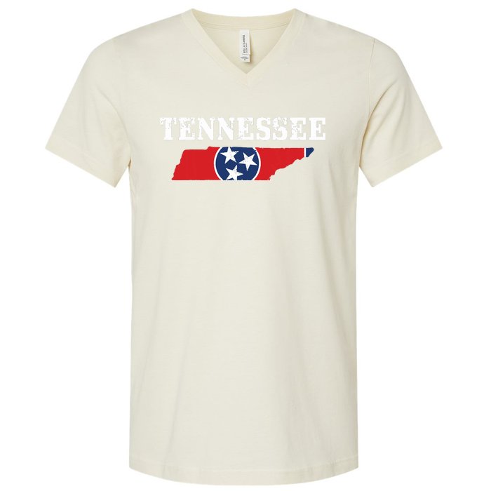 Tennessee Flag State Map Pride Vintage Nashville Tn V-Neck T-Shirt