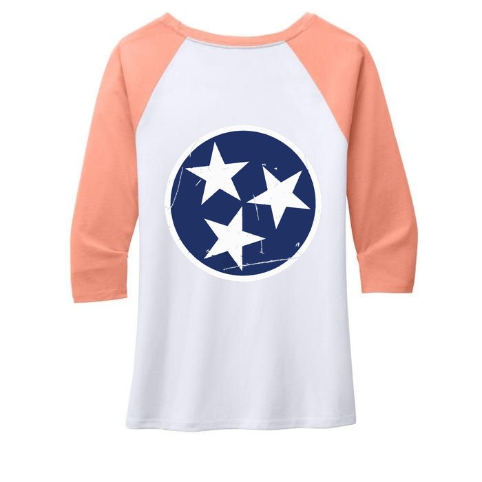 Tennessee Flag State Vintage Style Women's Tri-Blend 3/4-Sleeve Raglan Shirt