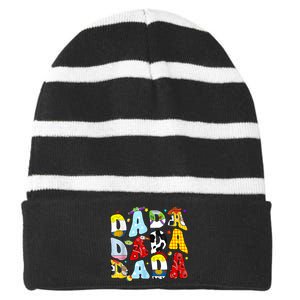 Toy Funny Story Dada Boy Dad Fathers Day Striped Beanie with Solid Band