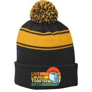 Trendy & Funny Saying Live Laugh Toaster Bath Inspirational Stripe Pom Pom Beanie