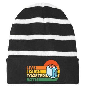 Trendy & Funny Saying Live Laugh Toaster Bath Inspirational Striped Beanie with Solid Band