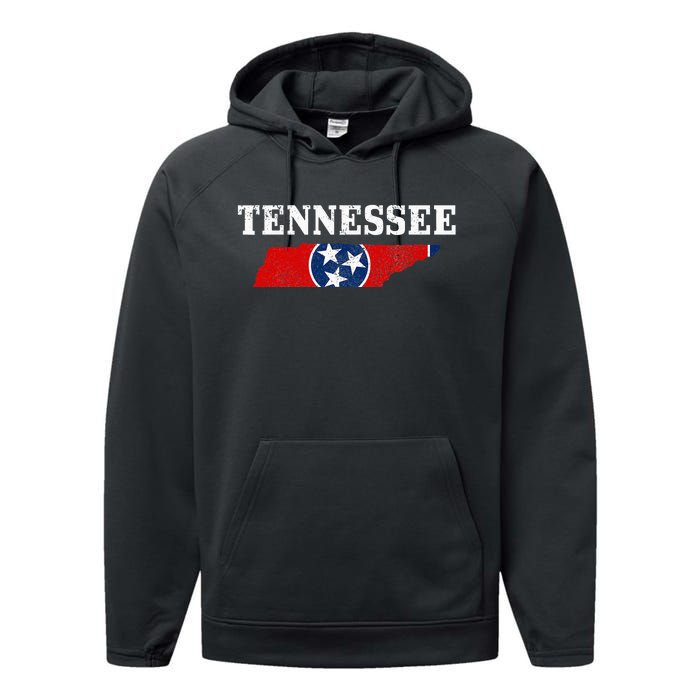 Tennessee Flag State Map Pride Vintage Nashville TN Performance Fleece Hoodie