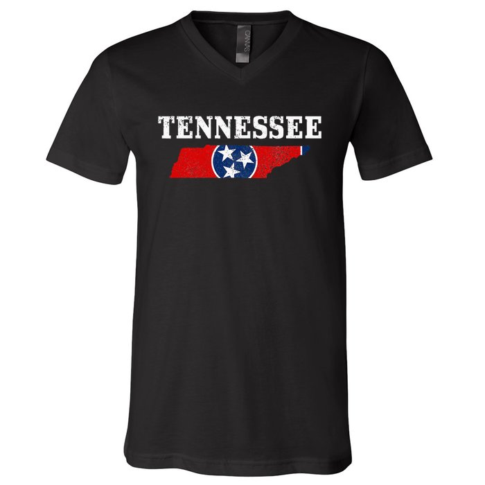 Tennessee Flag State Map Pride Vintage Nashville TN V-Neck T-Shirt