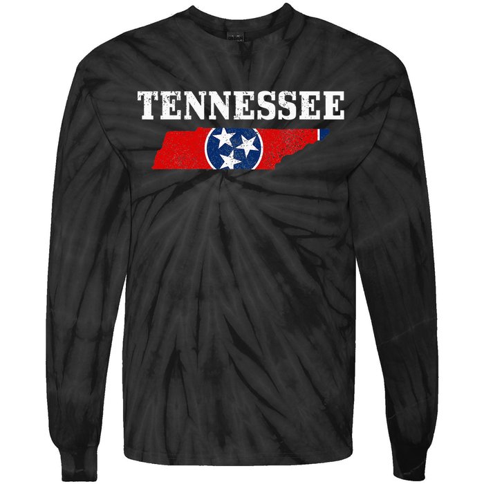 Tennessee Flag State Map Pride Vintage Nashville TN Tie-Dye Long Sleeve Shirt