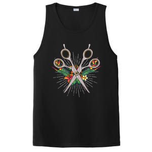 Tropical Flowers Scissors Hairdresser Gift Cute Hairstylist Gift PosiCharge Competitor Tank