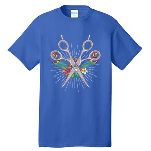 Tropical Flowers Scissors Hairdresser Gift Cute Hairstylist Gift Tall T-Shirt