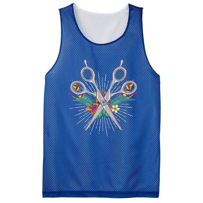 Tropical Flowers Scissors Hairdresser Gift Cute Hairstylist Gift Mesh Reversible Basketball Jersey Tank