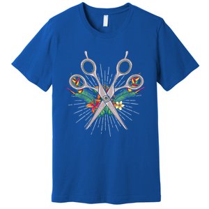 Tropical Flowers Scissors Hairdresser Gift Cute Hairstylist Gift Premium T-Shirt