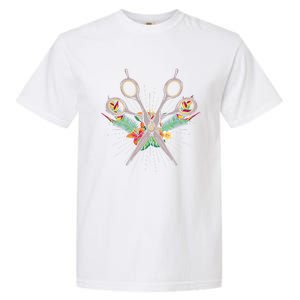 Tropical Flowers Scissors Hairdresser Gift Cute Hairstylist Gift Garment-Dyed Heavyweight T-Shirt