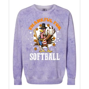 Thankful For Softball Turkey Funny Thanksgiving Softball Gift Colorblast Crewneck Sweatshirt