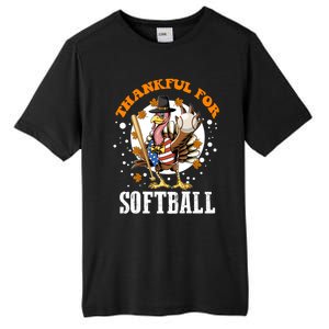 Thankful For Softball Turkey Funny Thanksgiving Softball Gift Tall Fusion ChromaSoft Performance T-Shirt