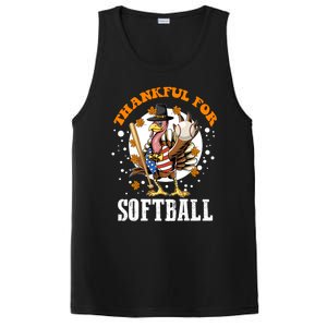 Thankful For Softball Turkey Funny Thanksgiving Softball Gift PosiCharge Competitor Tank