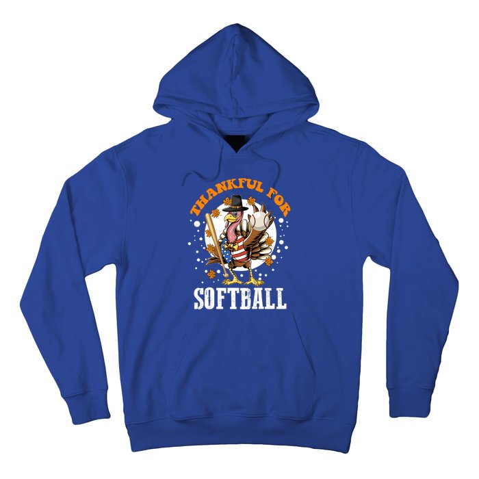 Thankful For Softball Turkey Funny Thanksgiving Softball Gift Hoodie