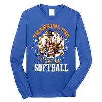 Thankful For Softball Turkey Funny Thanksgiving Softball Gift Long Sleeve Shirt