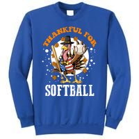 Thankful For Softball Turkey Funny Thanksgiving Softball Gift Sweatshirt