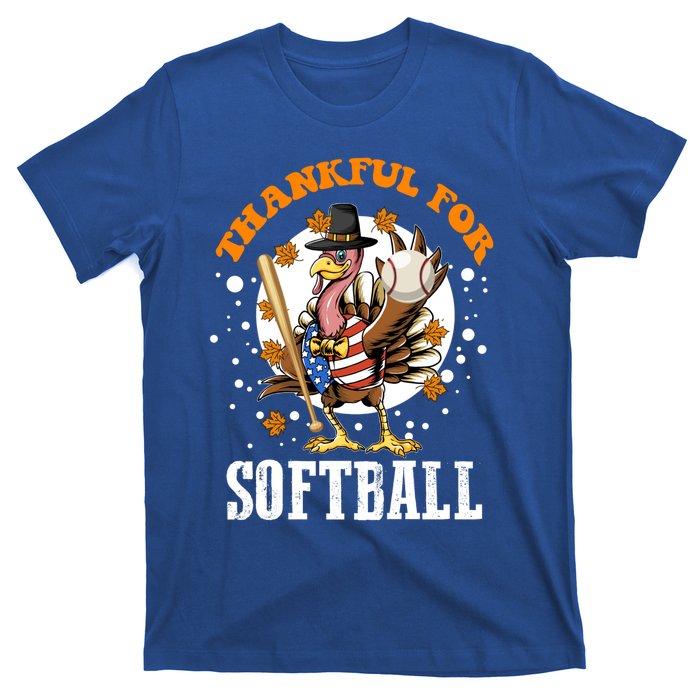 Thankful For Softball Turkey Funny Thanksgiving Softball Gift T-Shirt