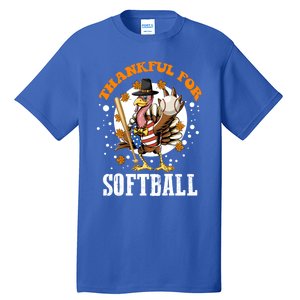 Thankful For Softball Turkey Funny Thanksgiving Softball Gift Tall T-Shirt