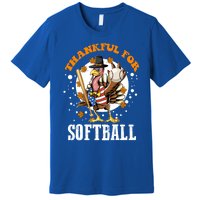 Thankful For Softball Turkey Funny Thanksgiving Softball Gift Premium T-Shirt