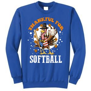 Thankful For Softball Turkey Funny Thanksgiving Softball Gift Tall Sweatshirt