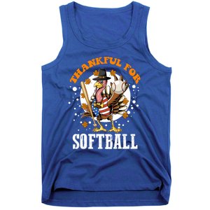 Thankful For Softball Turkey Funny Thanksgiving Softball Gift Tank Top